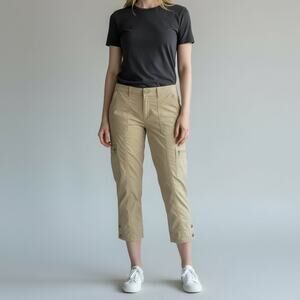 Chico's Straight Leg Cargo Crop Pants NWT Women's Sz 2 (L) Basic Beige Utility